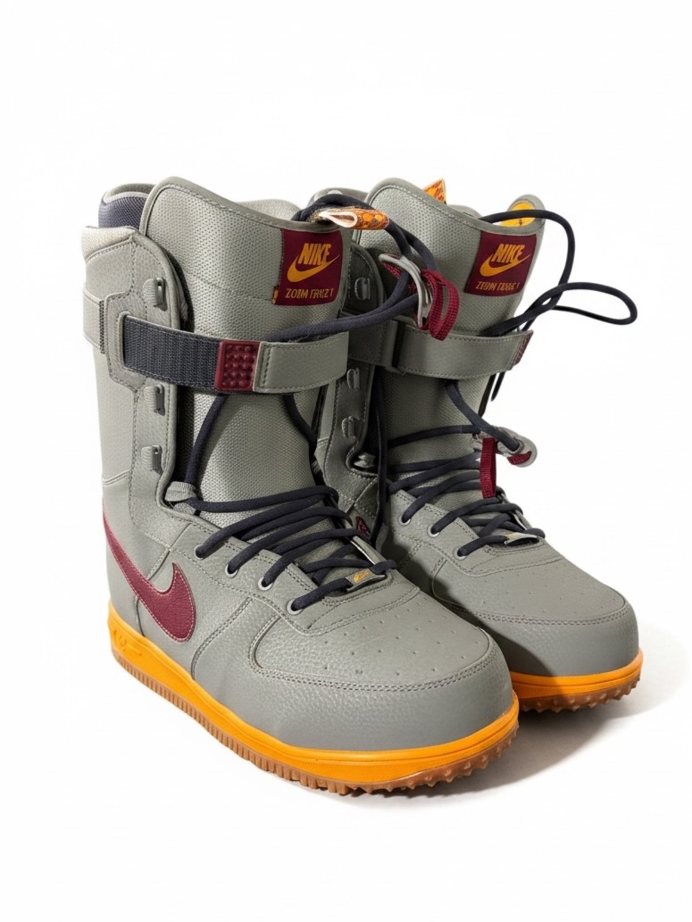 Nike Zoom Force 1 Snowboard Boots Grey Orange Maroon - Men's Size 11